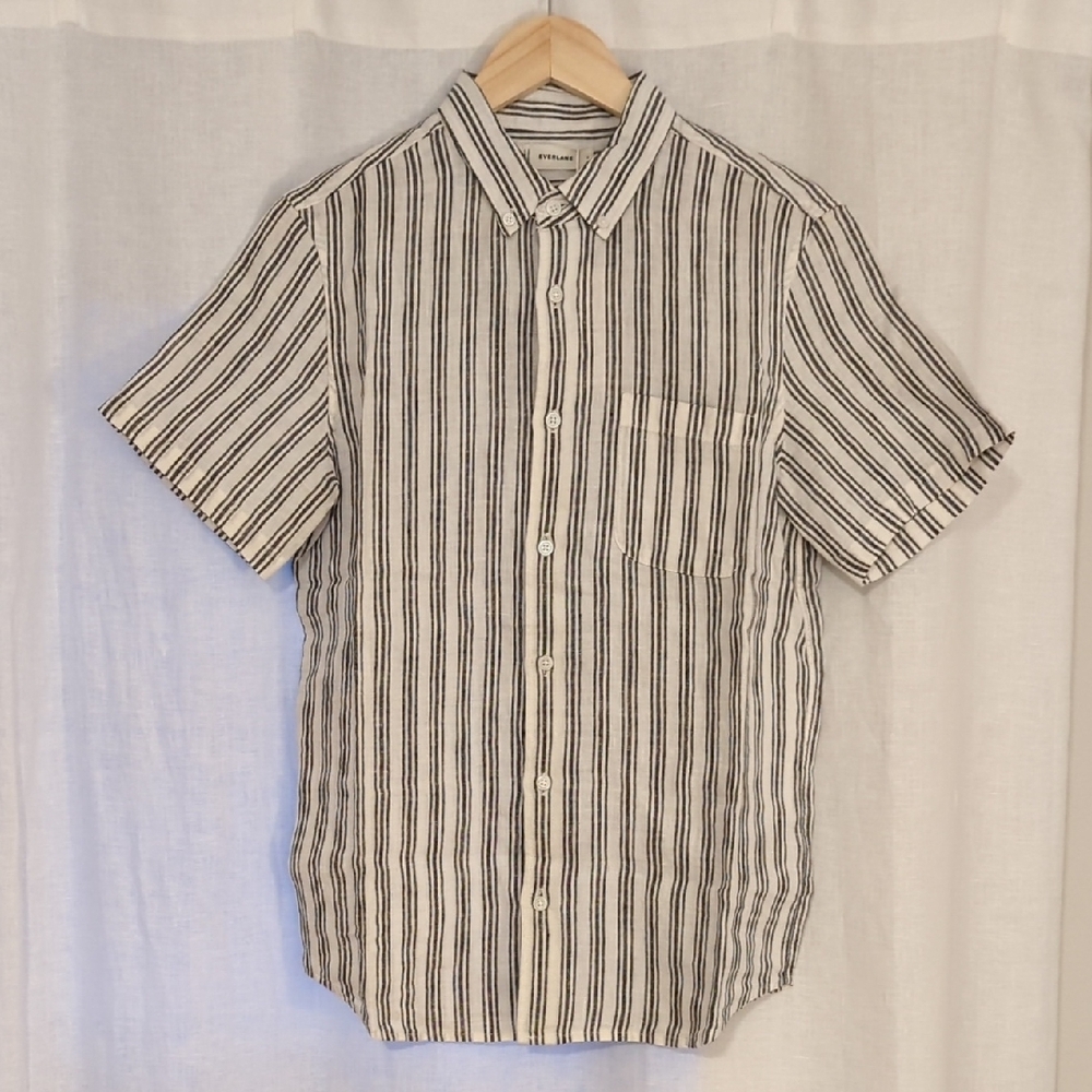 Striped Black and White Men's Linen Shirt